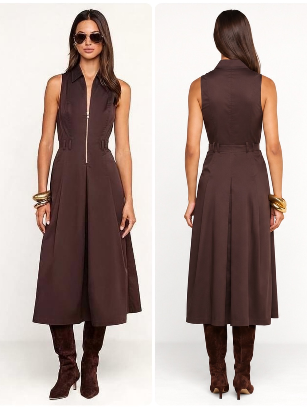 L'AGENCE Kolton Sleeveless Collared Zip Front A-line Bottom Midi Dress $525